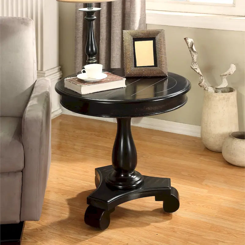 Rene Round Wood Pedestal End Table with Scrolled Legs