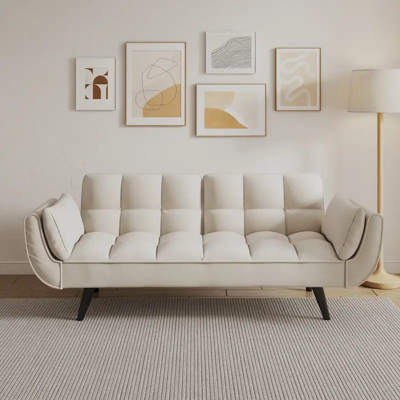 57  Sofa Bed,Polyester Blend Comfy Futon Couch Bed with 2 Square Pillows, Convertible Sleeper Sofa with Adjustable Backrest