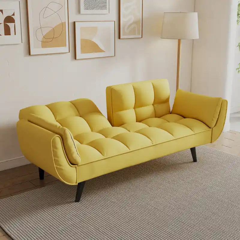 57  Sofa Bed,Polyester Blend Comfy Futon Couch Bed with 2 Square Pillows, Convertible Sleeper Sofa with Adjustable Backrest