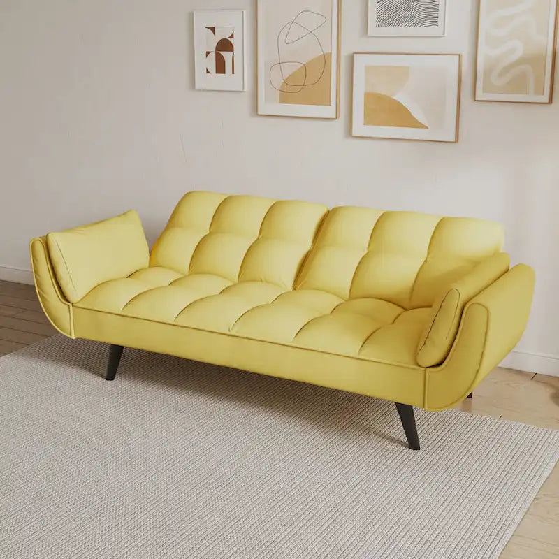 57  Sofa Bed,Polyester Blend Comfy Futon Couch Bed with 2 Square Pillows, Convertible Sleeper Sofa with Adjustable Backrest