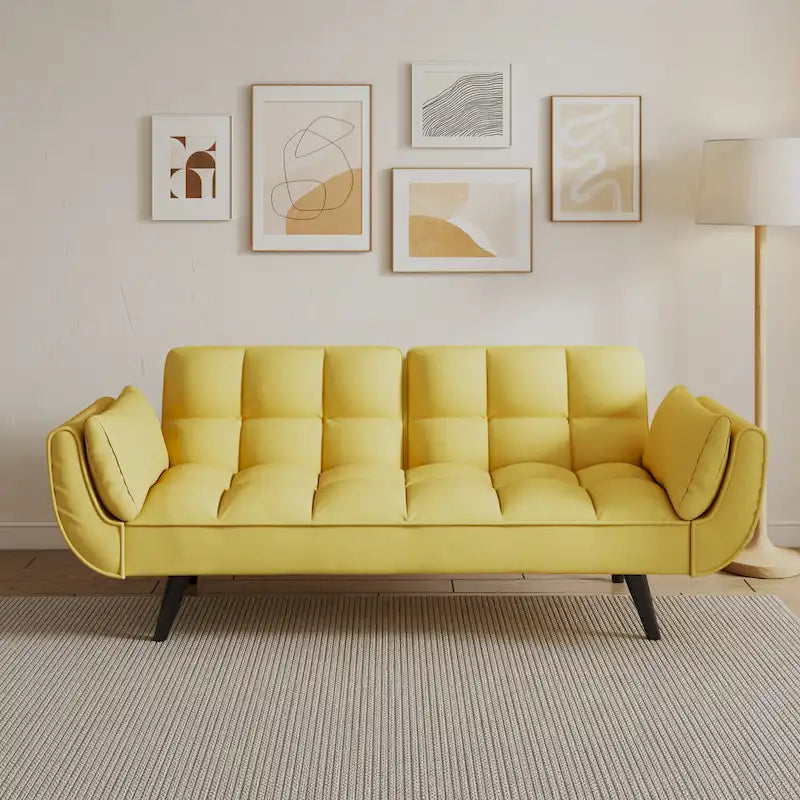 57  Sofa Bed,Polyester Blend Comfy Futon Couch Bed with 2 Square Pillows, Convertible Sleeper Sofa with Adjustable Backrest