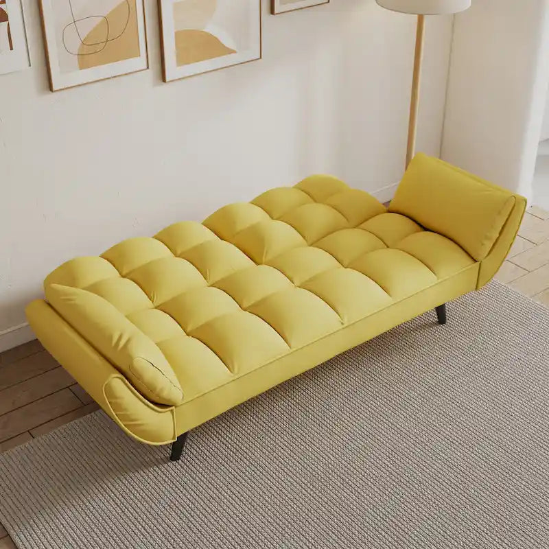 57  Sofa Bed,Polyester Blend Comfy Futon Couch Bed with 2 Square Pillows, Convertible Sleeper Sofa with Adjustable Backrest