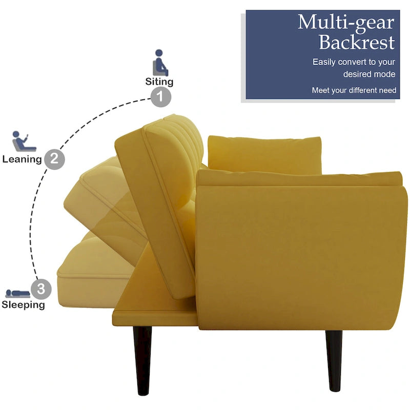 57  Sofa Bed,Polyester Blend Comfy Futon Couch Bed with 2 Square Pillows, Convertible Sleeper Sofa with Adjustable Backrest