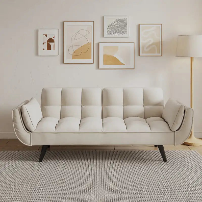 57  Sofa Bed,Polyester Blend Comfy Futon Couch Bed with 2 Square Pillows, Convertible Sleeper Sofa with Adjustable Backrest
