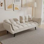 57  Sofa Bed,Polyester Blend Comfy Futon Couch Bed with 2 Square Pillows, Convertible Sleeper Sofa with Adjustable Backrest