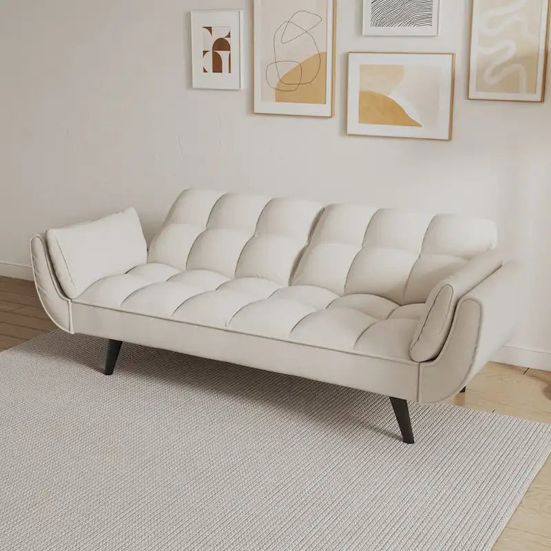 57  Sofa Bed,Polyester Blend Comfy Futon Couch Bed with 2 Square Pillows, Convertible Sleeper Sofa with Adjustable Backrest