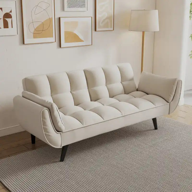 57  Sofa Bed,Polyester Blend Comfy Futon Couch Bed with 2 Square Pillows, Convertible Sleeper Sofa with Adjustable Backrest