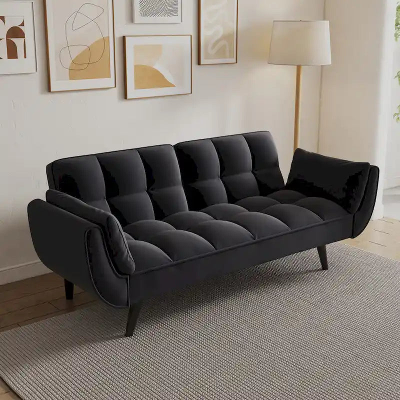 57  Sofa Bed,Polyester Blend Comfy Futon Couch Bed with 2 Square Pillows, Convertible Sleeper Sofa with Adjustable Backrest