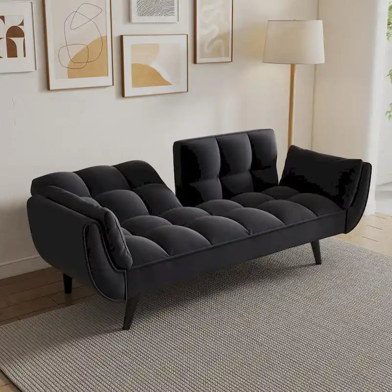 57  Sofa Bed,Polyester Blend Comfy Futon Couch Bed with 2 Square Pillows, Convertible Sleeper Sofa with Adjustable Backrest