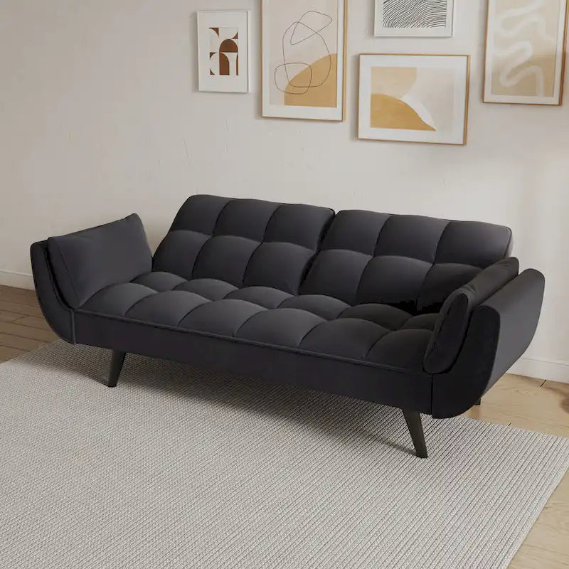 57  Sofa Bed,Polyester Blend Comfy Futon Couch Bed with 2 Square Pillows, Convertible Sleeper Sofa with Adjustable Backrest