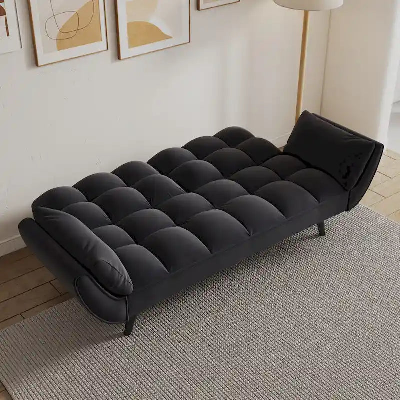 57  Sofa Bed,Polyester Blend Comfy Futon Couch Bed with 2 Square Pillows, Convertible Sleeper Sofa with Adjustable Backrest