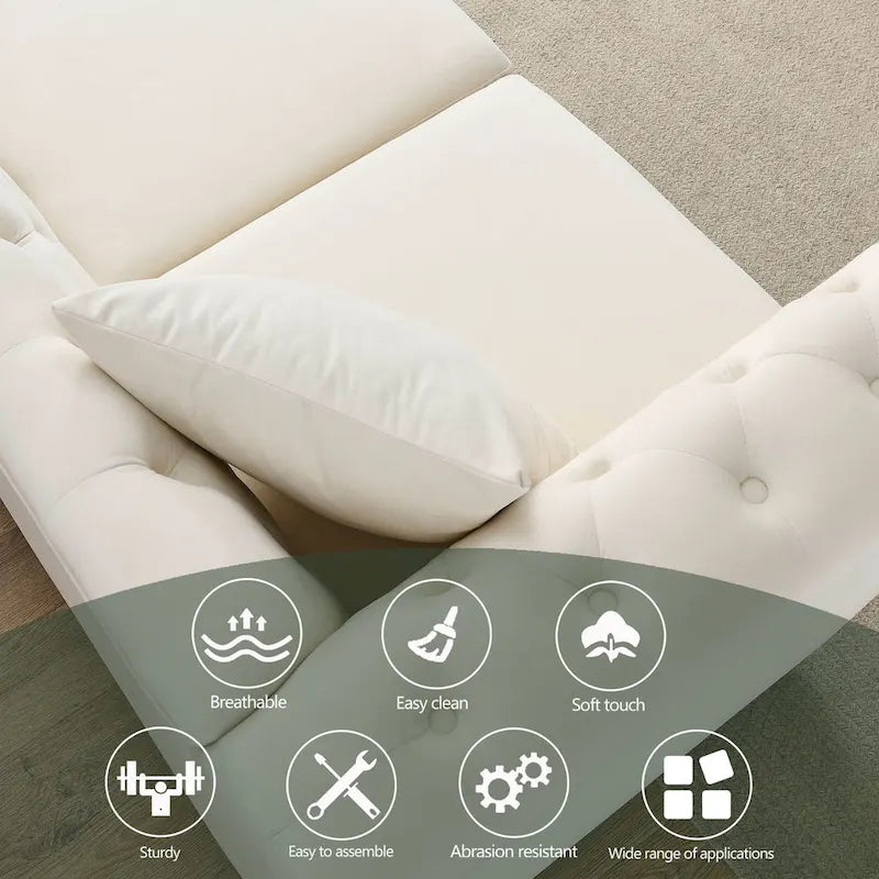 Beige Velvet Chesterfield 3 Seater Sofa with Rolled Arms, Nailhead Trim, 2 Pillows