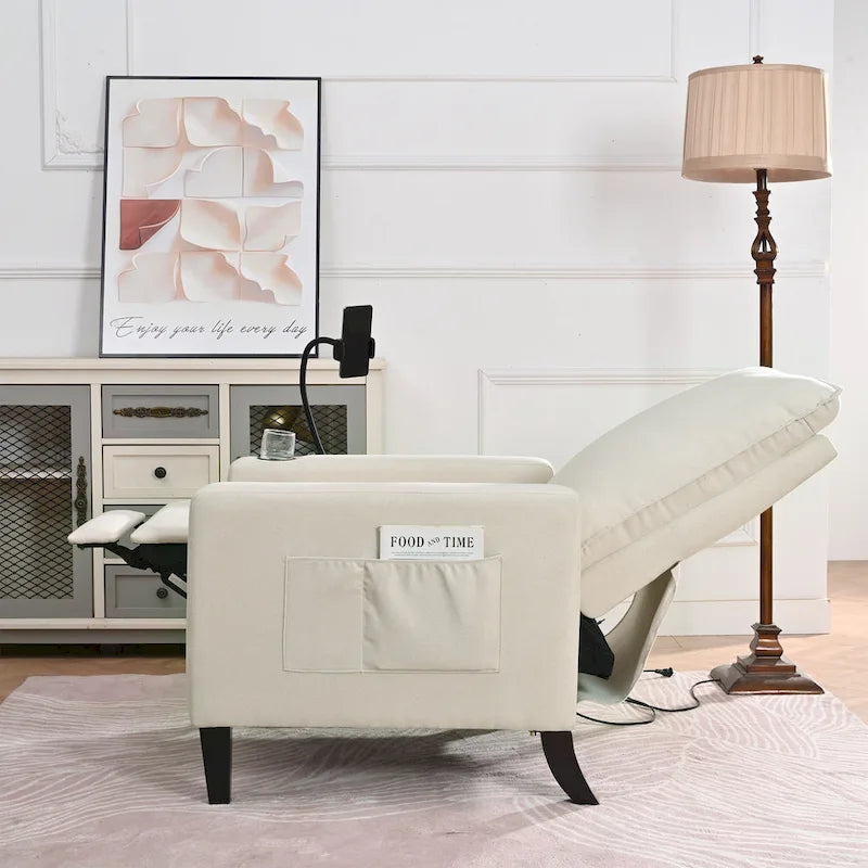 Modern Fabric Manual Recliner with Phone Holder, Cup Holder, Footrest