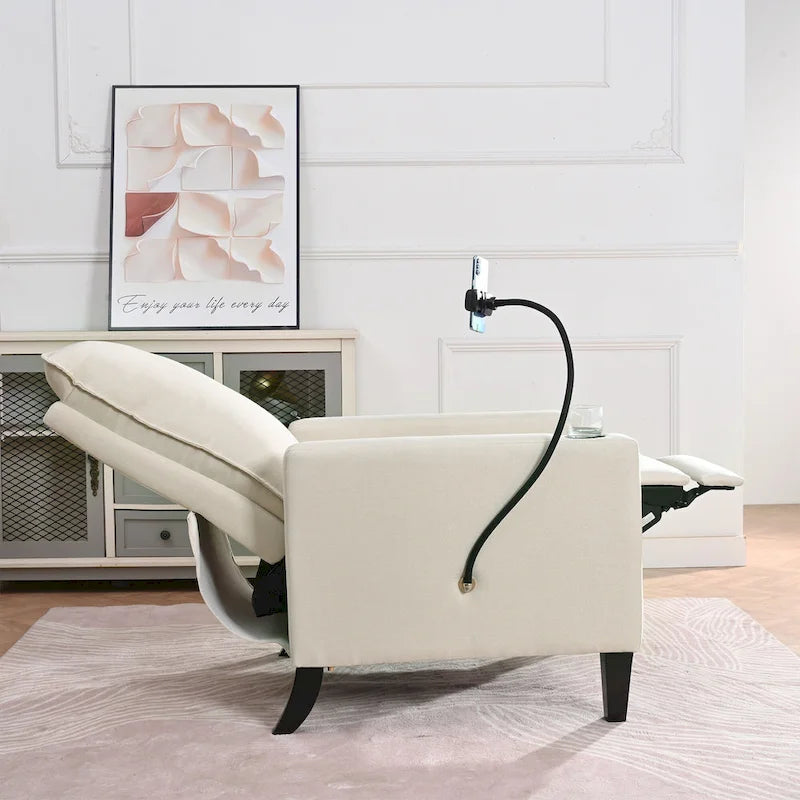 Modern Fabric Manual Recliner with Phone Holder, Cup Holder, Footrest