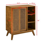 Mid Century Modern Rattan Sideboard Cabinet, Buffet Cabinet, Adjustable Shelf & Solid Wood Feet & Rattan Cabinet Doors