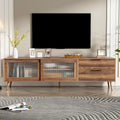 Modern TV Stand for 75 + TV, TV Console with 2 Glass Doors, Entertainment Center with 2 Drawers & Storage Cabinet