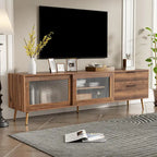 Modern TV Stand for 75 + TV, TV Console with 2 Glass Doors, Entertainment Center with 2 Drawers & Storage Cabinet