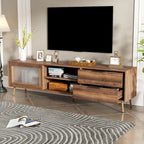 Modern TV Stand for 75 + TV, TV Console with 2 Glass Doors, Entertainment Center with 2 Drawers & Storage Cabinet