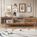 Modern TV Stand for 75 + TV, TV Console with 2 Glass Doors, Entertainment Center with 2 Drawers & Storage Cabinet