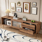 Modern TV Stand for 75 + TV, TV Console with 2 Glass Doors, Entertainment Center with 2 Drawers & Storage Cabinet