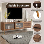 Modern TV Stand for 75 + TV, TV Console with 2 Glass Doors, Entertainment Center with 2 Drawers & Storage Cabinet