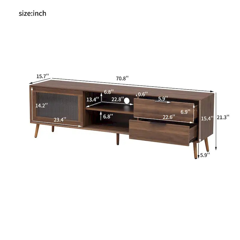 Modern TV Stand for 75 + TV, TV Console with 2 Glass Doors, Entertainment Center with 2 Drawers & Storage Cabinet