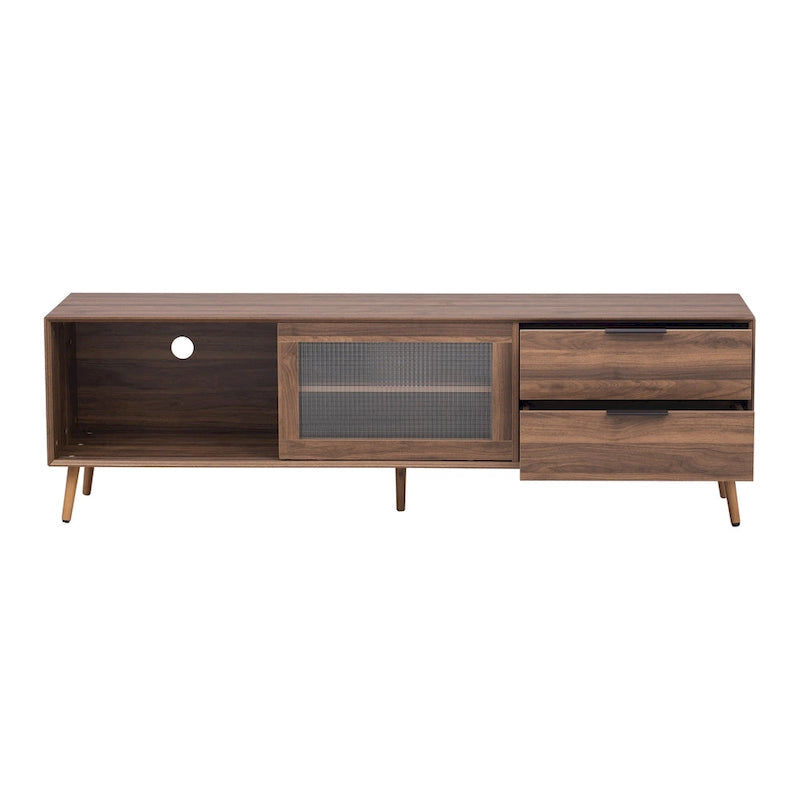 Modern TV Stand for 75 + TV, TV Console with 2 Glass Doors, Entertainment Center with 2 Drawers & Storage Cabinet