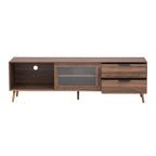 Modern TV Stand for 75 + TV, TV Console with 2 Glass Doors, Entertainment Center with 2 Drawers & Storage Cabinet