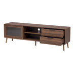 Modern TV Stand for 75 + TV, TV Console with 2 Glass Doors, Entertainment Center with 2 Drawers & Storage Cabinet