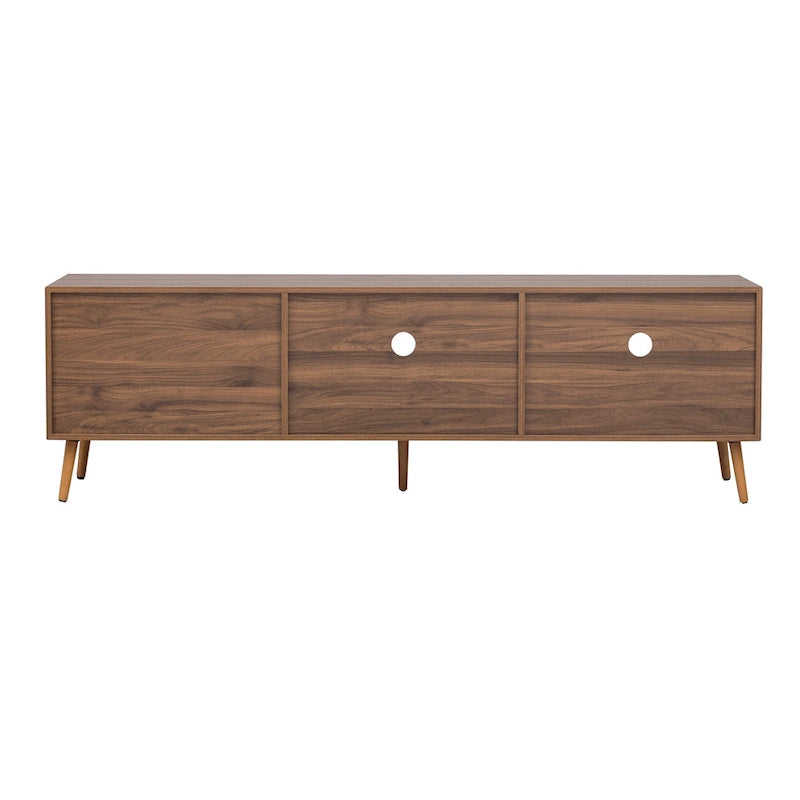 Modern TV Stand for 75 + TV, TV Console with 2 Glass Doors, Entertainment Center with 2 Drawers & Storage Cabinet