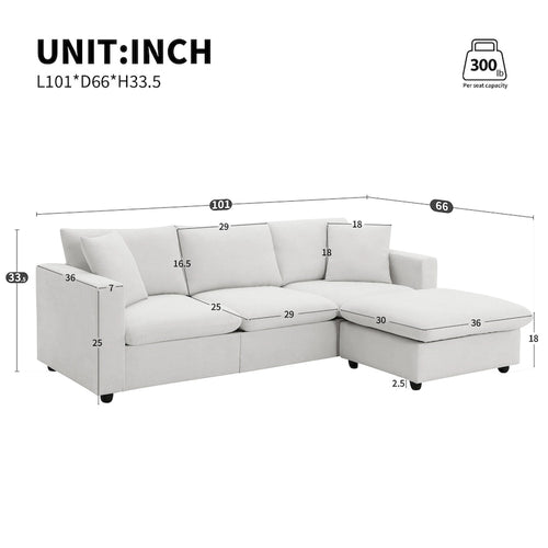 101  L-Shaped Cloud Sectional Sofa with Ottoman & Pocket Springs