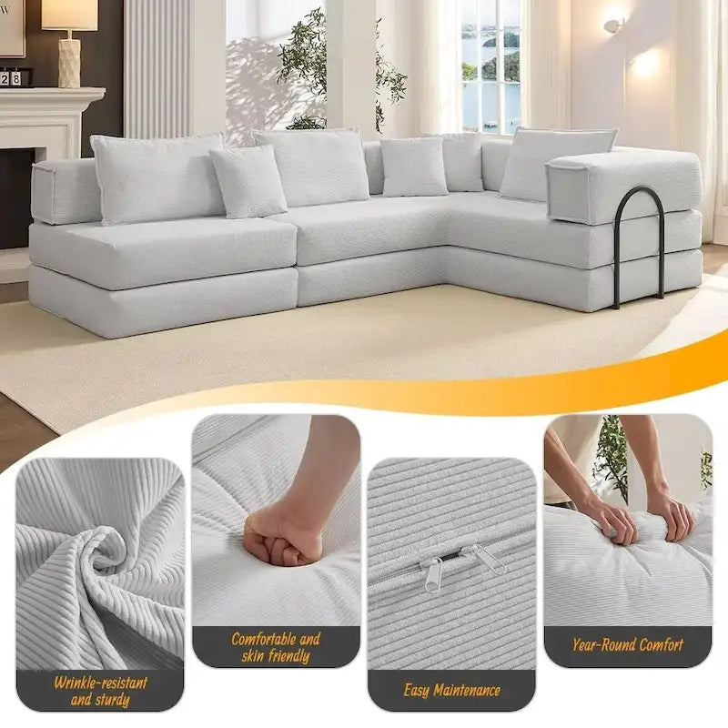 118.2   Oversized Upholstered Sectional Sofa Set, DIY Corduroy Sofa