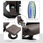 360 Swivel Massage Recliner Chair PU Leather Lounge Chair with 145 Recline, Footrest, Remote Control and Side Pocket