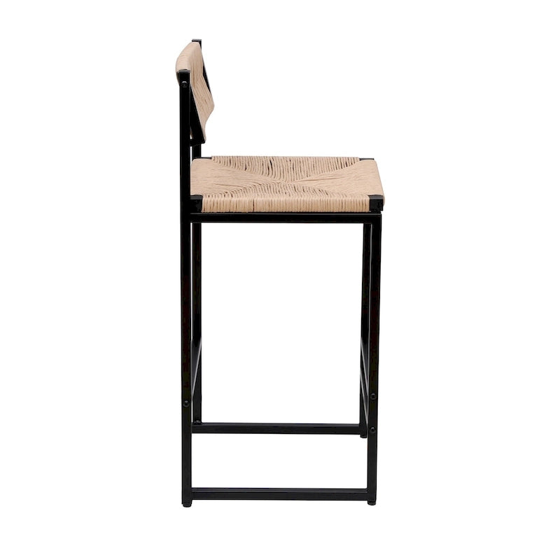 Counter Height Bar Stools Set of 2, Kichen Island Chairs with Back, Armless Dinning Room Chairs with Hand Weave