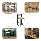 Counter Height Bar Stools Set of 2, Kichen Island Chairs with Back, Armless Dinning Room Chairs with Hand Weave