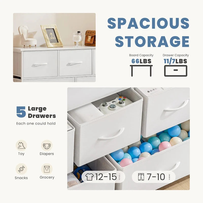 Tall Dresser Storage Tower with 5 Fabric Drawers