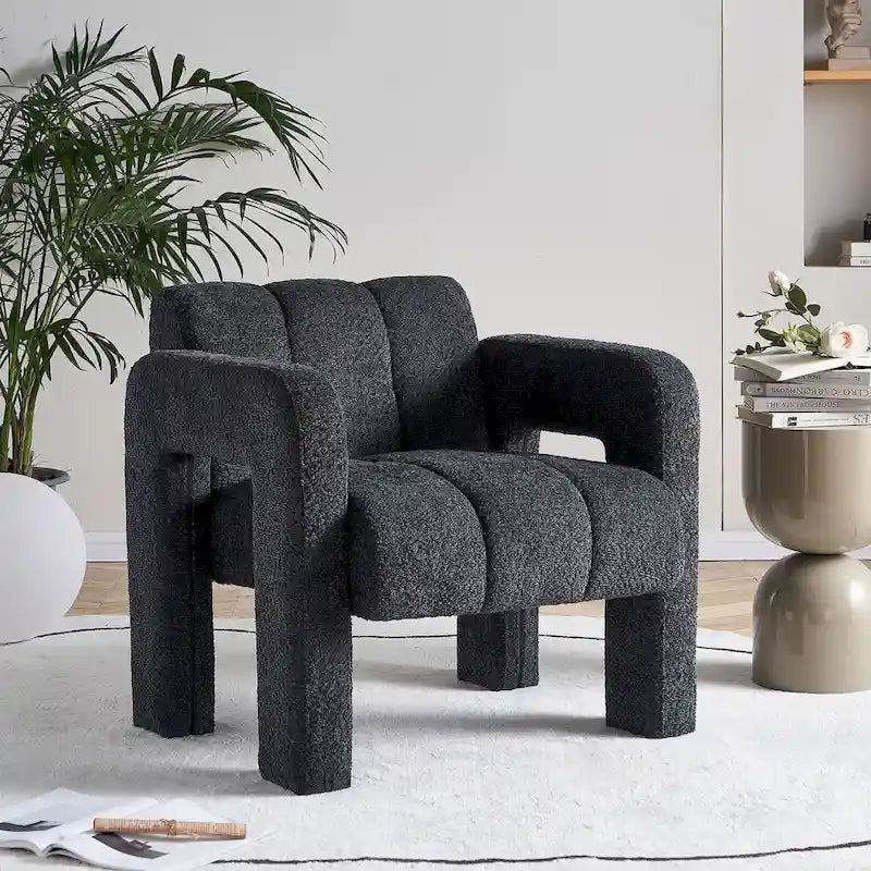 Upholstered Accent Chair 31.10  Wide Boucle Modern Accent Chair Side Chair Comfy Wide Armchair For Bedroom, Living Room