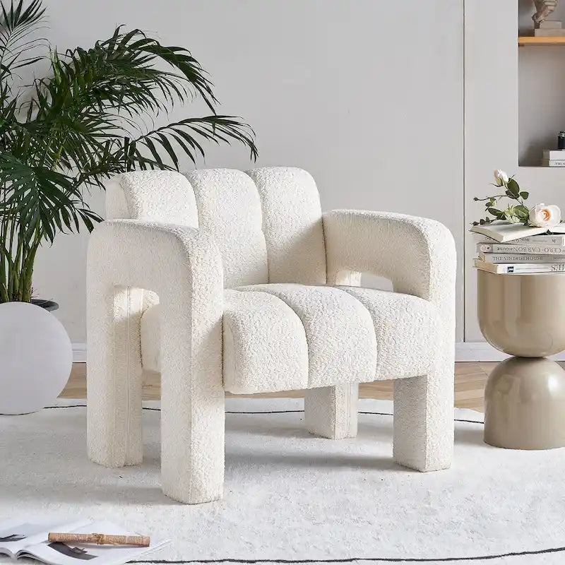Upholstered Accent Chair 31.10  Wide Boucle Modern Accent Chair Side Chair Comfy Wide Armchair For Bedroom, Living Room