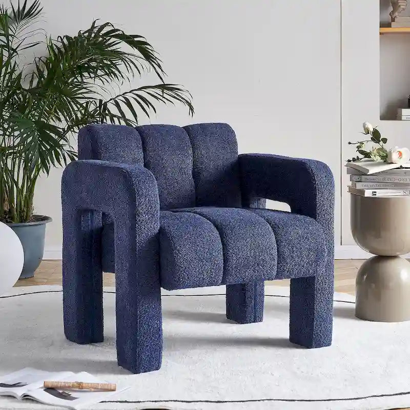 Upholstered Accent Chair 31.10  Wide Boucle Modern Accent Chair Side Chair Comfy Wide Armchair For Bedroom, Living Room