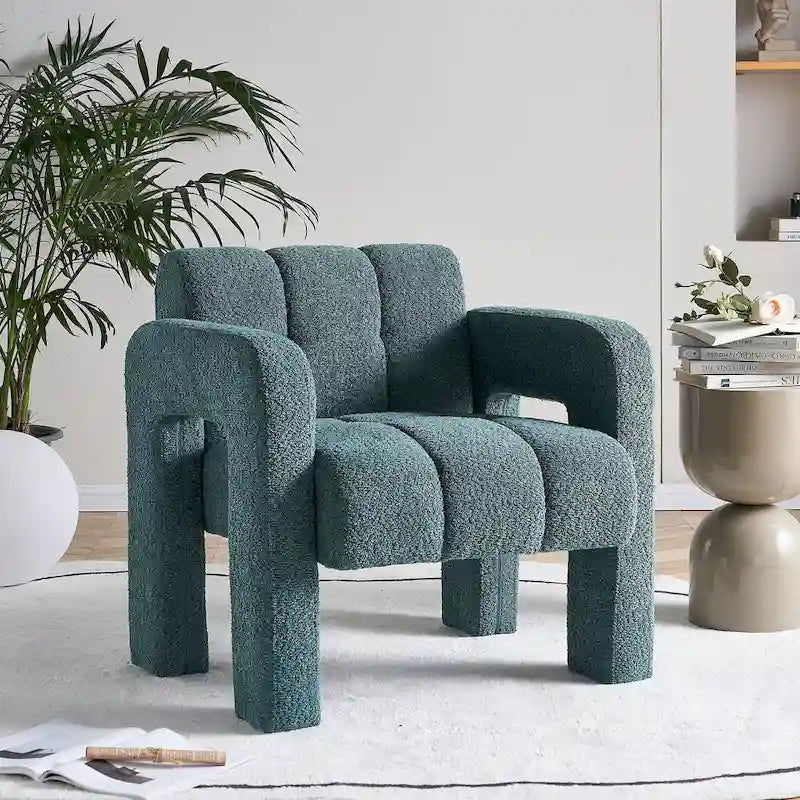 Upholstered Accent Chair 31.10  Wide Boucle Modern Accent Chair Side Chair Comfy Wide Armchair For Bedroom, Living Room