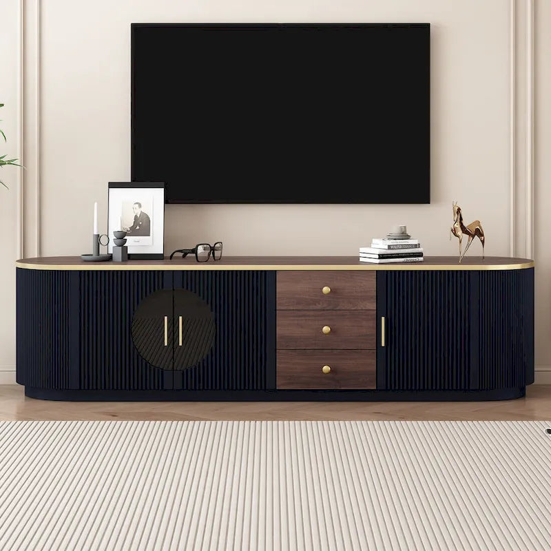 70.8  Modern Minimalist TV Stand for TVs up to 80 Inches, Entertainment Center with 3 Drawers and 1 Shelf Metal Handles