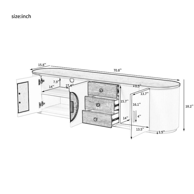 70.8  Modern Minimalist TV Stand for TVs up to 80 Inches, Entertainment Center with 3 Drawers and 1 Shelf Metal Handles