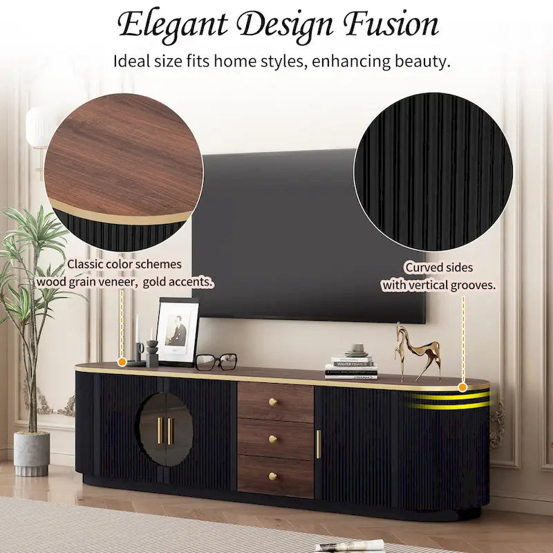 70.8  Modern Minimalist TV Stand for TVs up to 80 Inches, Entertainment Center with 3 Drawers and 1 Shelf Metal Handles