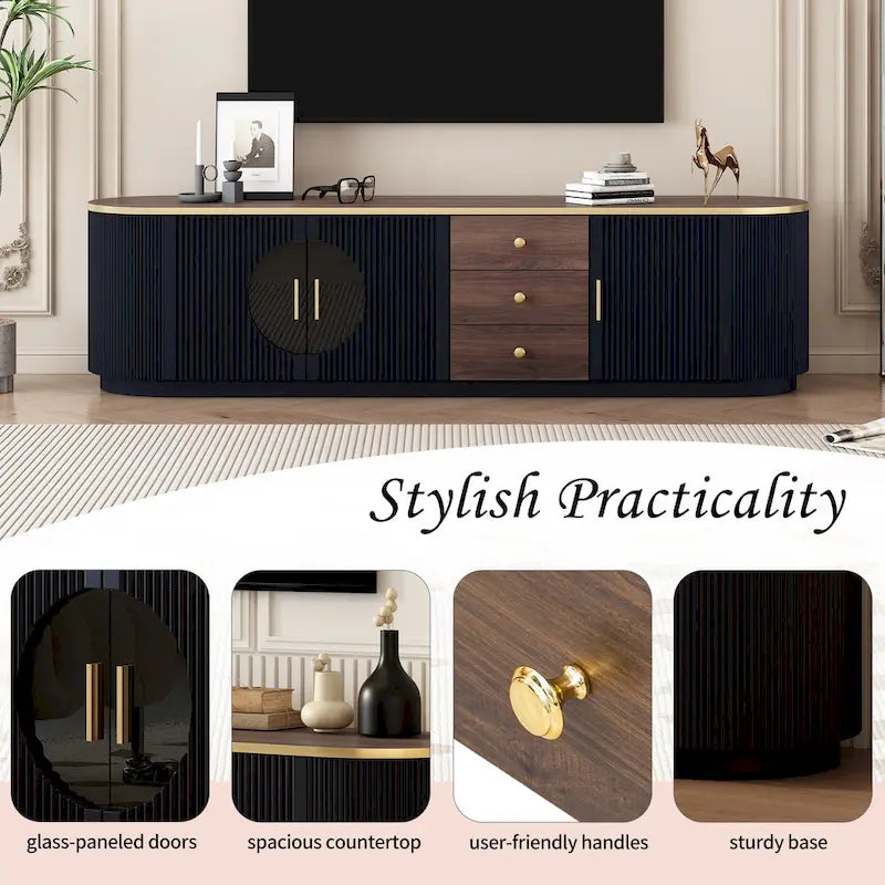 70.8  Modern Minimalist TV Stand for TVs up to 80 Inches, Entertainment Center with 3 Drawers and 1 Shelf Metal Handles