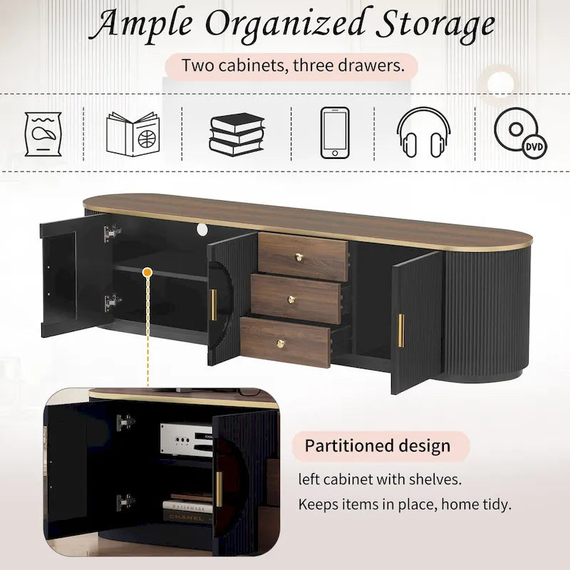 70.8  Modern Minimalist TV Stand for TVs up to 80 Inches, Entertainment Center with 3 Drawers and 1 Shelf Metal Handles