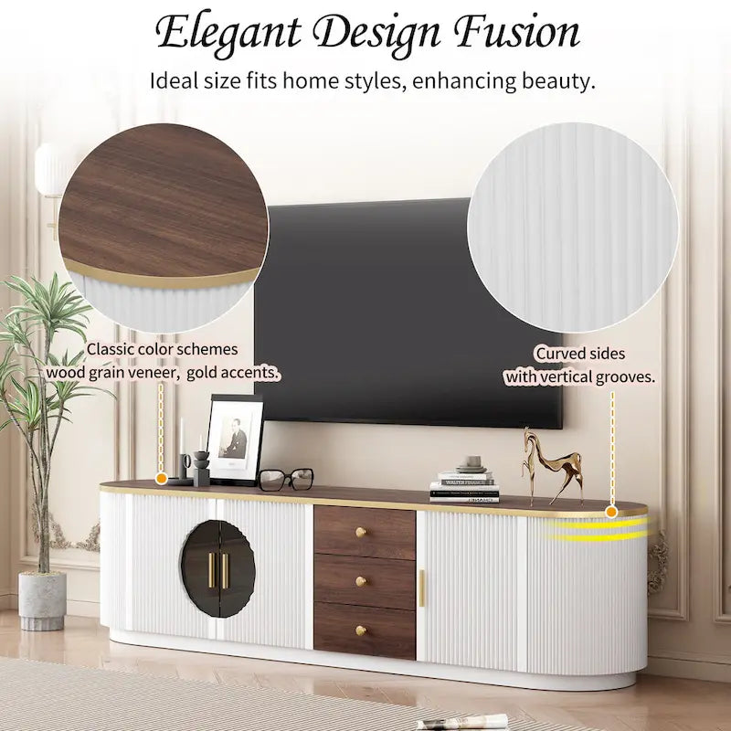 70.8  Modern Minimalist TV Stand for TVs up to 80 Inches, Entertainment Center with 3 Drawers and 1 Shelf Metal Handles