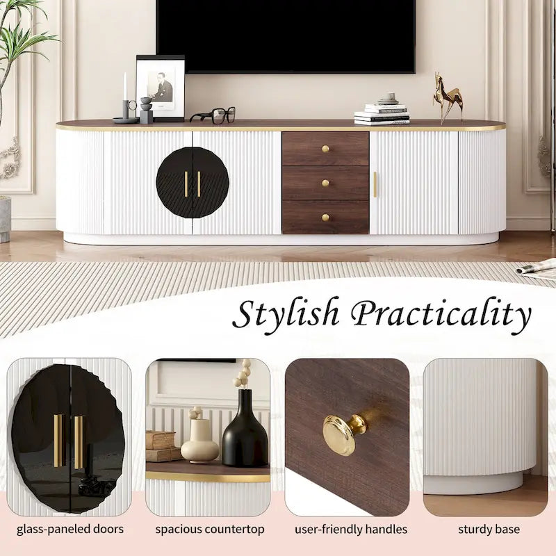 70.8  Modern Minimalist TV Stand for TVs up to 80 Inches, Entertainment Center with 3 Drawers and 1 Shelf Metal Handles