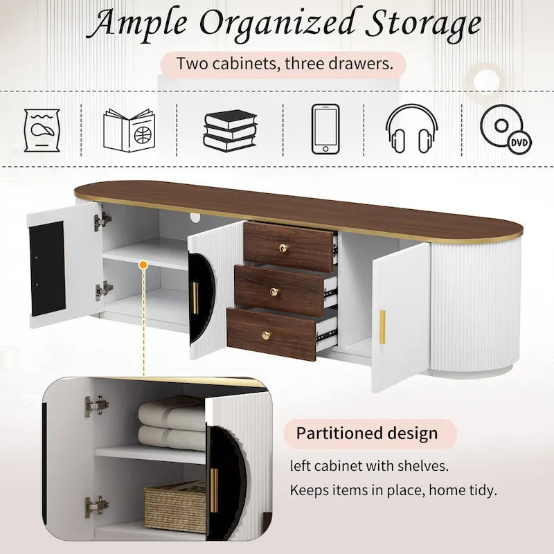 70.8  Modern Minimalist TV Stand for TVs up to 80 Inches, Entertainment Center with 3 Drawers and 1 Shelf Metal Handles