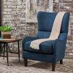 Navy Blue Modern 27  High Back Accent Chair with Birch Wood Legs and Wing Back for Living Room