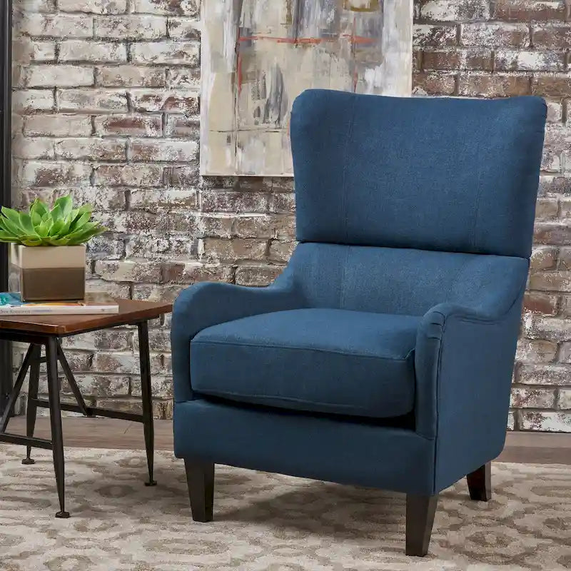Navy Blue Modern 27  High Back Accent Chair with Birch Wood Legs and Wing Back for Living Room